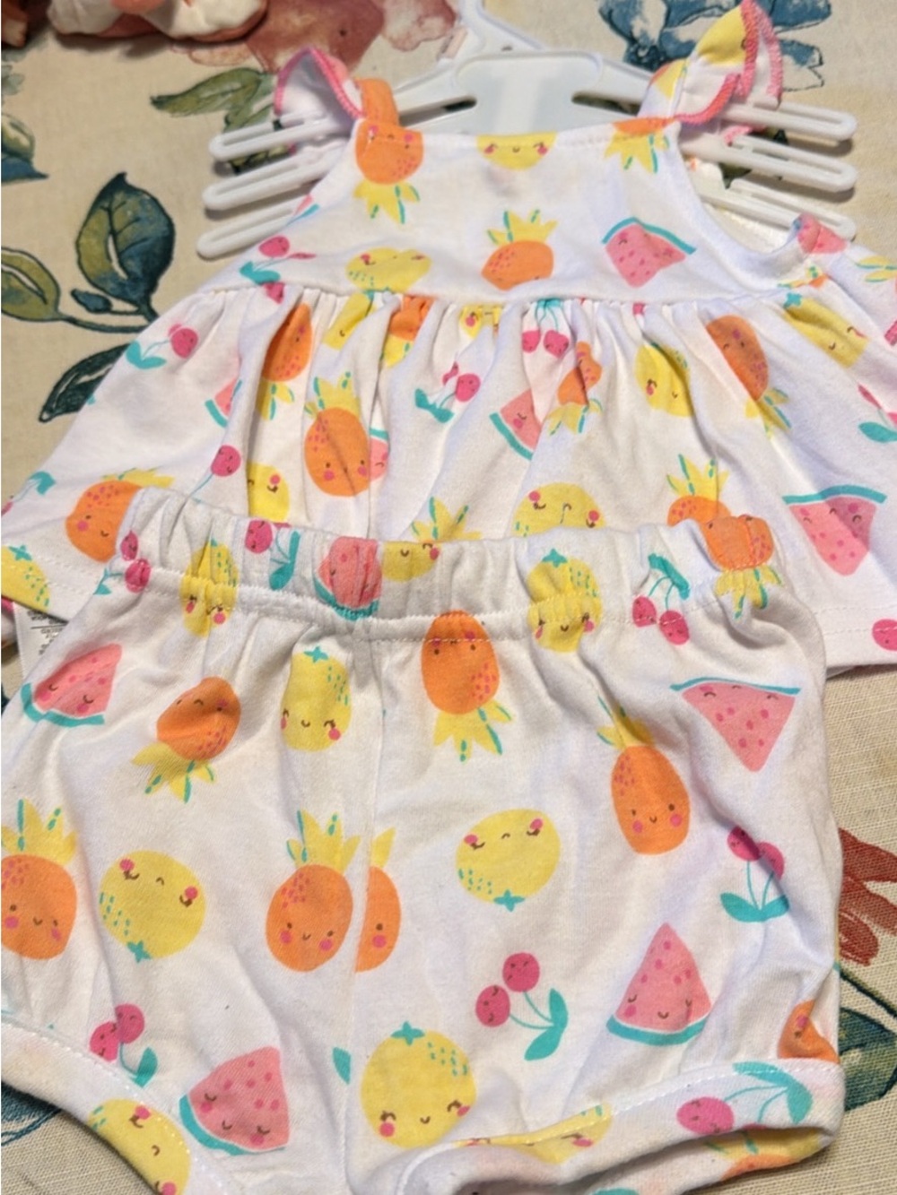 Kids Matching Set - White Fruit Print Tank & Shorts